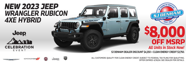 New 2023 Jeep Wrangler Rubicon 4xe Hybrid - $8,000 Off MSRP
